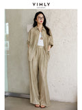 VIMLY Texture Shirt Pant Set Two Piece Woman Outfits Spring 2026 Casual Long Sleeve Shirt Baggy Pants Ladies Clothing Sets A0351
