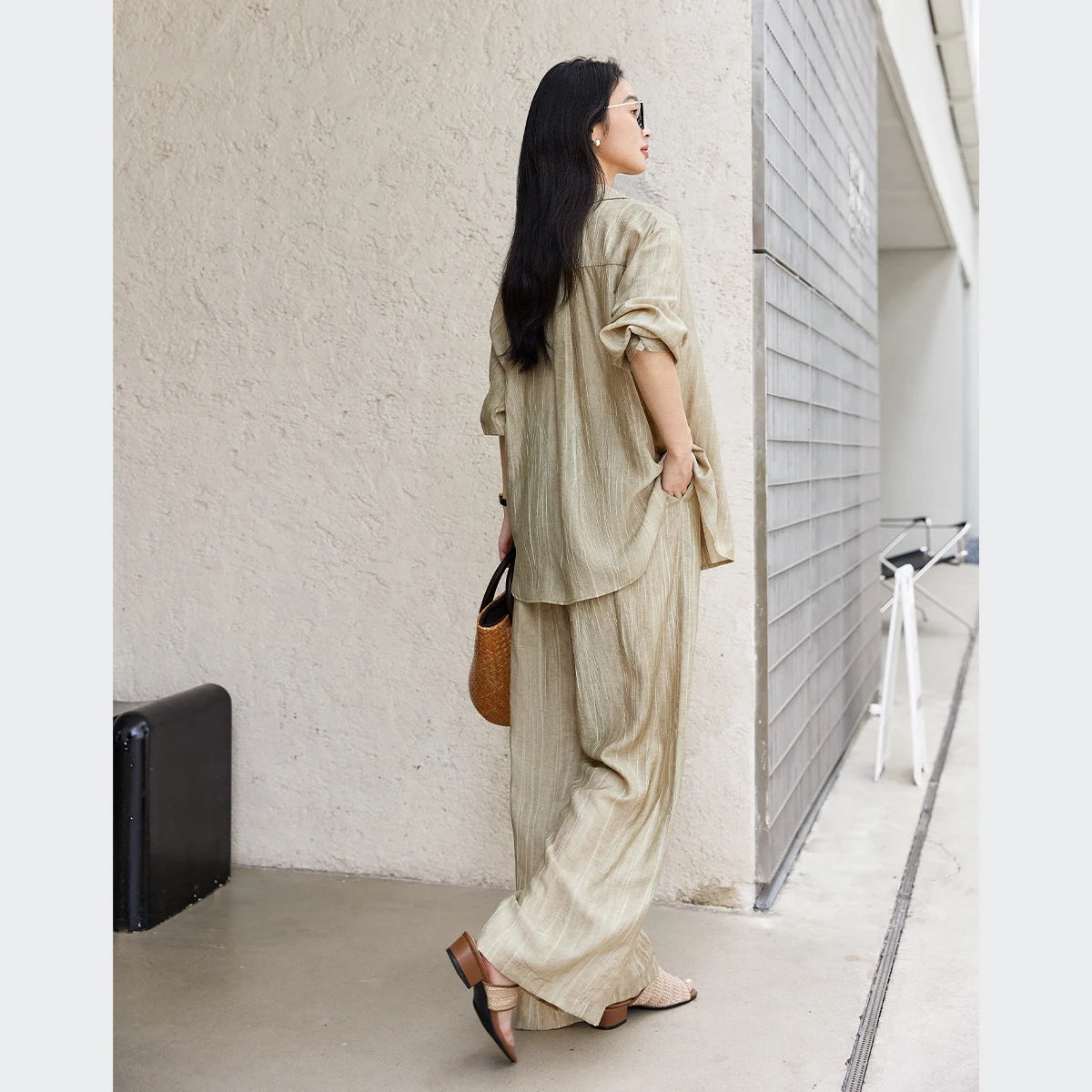 VIMLY Texture Shirt Pant Set Two Piece Woman Outfits Spring 2026 Casual Long Sleeve Shirt Baggy Pants Ladies Clothing Sets A0351